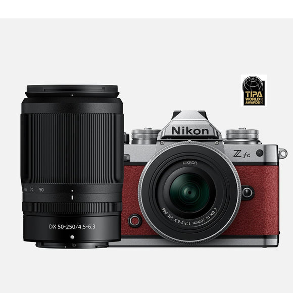 Nikon Z fc Mirrorless Camera + Z DX 16-50 VR SL + 50-250 VR Lens, Crimson Red,  2-YEAR WARRANTY